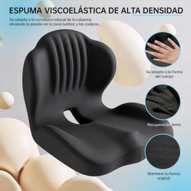 IMOOD Cojín para Silla de Oficina con Respaldo Cojín de Asiento Automovil Cojín Ortopedico para Coxis y Ciatica Soporte Lumbar Espuma de Memoria