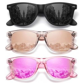 MEETSUN Polarized Sunglasses for Women Men Classic Retro Sun Glasses for Driving UV400 (3 Pack) Black Champagne Purple Pink Mirrored