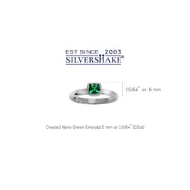 Silvershake 5MM Cushion Shape Nano Emerald 925 Sterling Silver Stack/Stackable Solitaire Ring Size 4.5