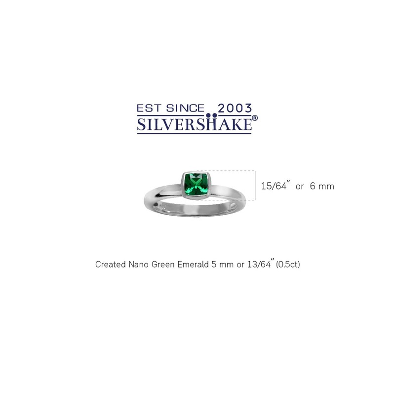 Silvershake 5MM Cushion Shape Nano Emerald 925 Sterling Silver Stack/Stackable