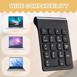 Quwem 18 Key Wireless Numeric Keypad, 2.4G Ultra-Thin Portable Number Pad with USB Receiver Ergonomic Numpad for Laptop, Desktop PC Computer Compatible with Windows Mac OS (Black)