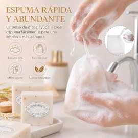 Paquete 7 Jabónes Tailandés De Arroz Hecho，Blanqueamiento Hidratante Limpiadora Jabón De Leche，Jabón de Leche de Arroz mini con red espumosa，Limpieza 
