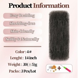 Afro Kinky Curly Braiding Bulk Hair for Mini Twists Afro Kinkys Bulk Synthetic Hair Cuban Twist Hair Soft Locs Micro Spring Twist for Dreadlocks Loc Repair (4#, 14 Inch (Pack of 3))