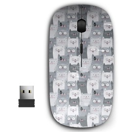 KAWAMOUSE 2.4G Ergonomic Portable USB Wireless Mouse for PC, Laptop, Computer, Notebook with Nano Receiver (Funny Grey Cats Cute)