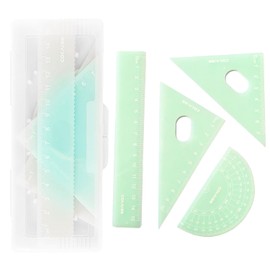 Jelly Color, 4-Piece Set, Triangle Ruler, Semicircle Protractor, Drawing Tool, Geometric Ruler Set, Green, Linear Ruler, Protractor, Elementary School, Student Ruler Set, Protractor, Teacher