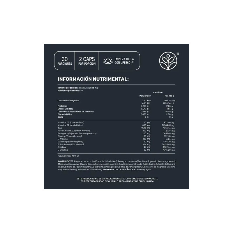 Testo Platinum Life 360+ 60 Cápsulas Fenogreco Ginseng Maca
