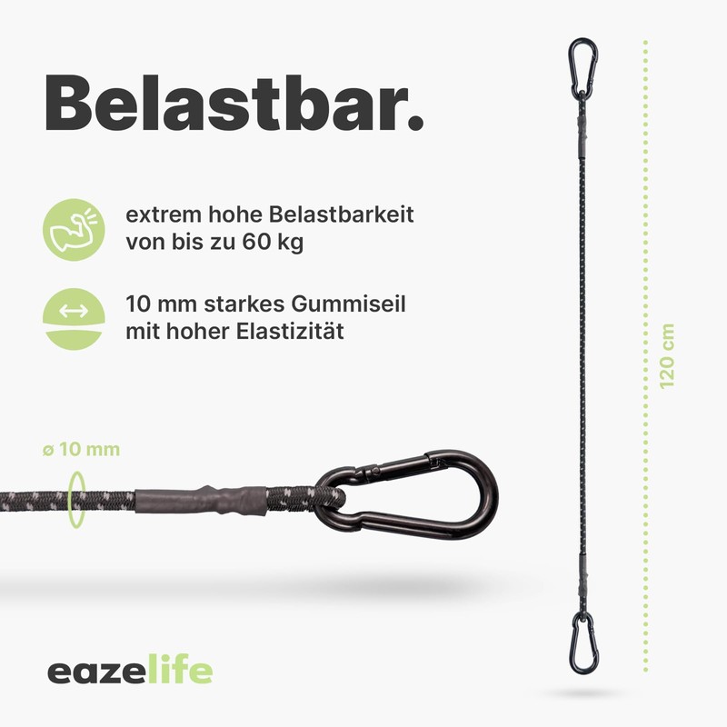 Set of 2 Elastic Straps with Carabiner, 60 cm /
