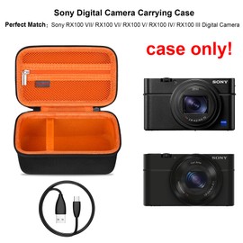 Elonbo Camera Carrying Case for Sony RX100 VII/ RX100 VI/ RX100 V/ RX100 IV/ RX100 III Compact Digital Camera, Sony Vlogging Camera Travel Bag, Sony Video Streaming Camera Storage Holder. Black+Orange