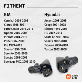 Click&Fit Windshield Washer Nozzles compatible with Kia and Hyundai from 2000 to 2013, Sorento 2002-2009, Optima Sportage 05-10, Sonata 2002-2010, Elantra Santa Fe Tucson – Wiper spray jets 2pcs