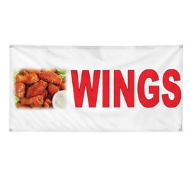 Vinyl Banner Multiple Sizes Wings Red Food Bar Restaurant Truck A Restaurant & Food Outdoor Weatherproof Industrial Yard Signs 10 Grommets 60x144Inches