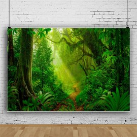 ChloropLastid Jungle Rainforest Backdrop 10x8ft Tropical Evergreen Foliage Trees Moss Sunshine Forest Photography Background Natural Scenery Party Events Photo Studio Props