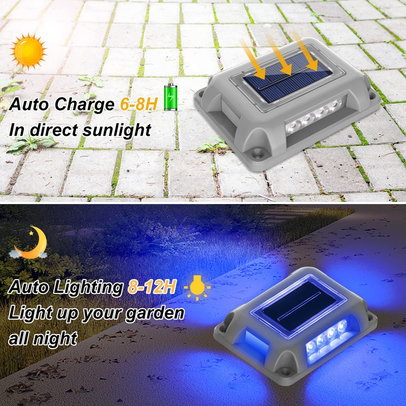 T-SUN Solar Driveway Deck Lights, Blue Driveway Lights Outdoor, 12
