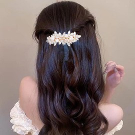 4Pcs Rhinestone Hair Clips, BetterJonny Crystal Pearl Hair Barrettes Flower Sparkle Hairpins French Wedding Prom Hair Clip Barrettes for Women Girls Bridal