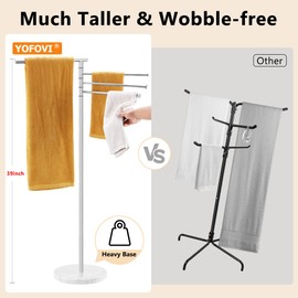 Standing Towel Rack, 4 Tier 360° Rotating Towel Racks for Bathroom with Heavy Marble Base, Freestanding Stainless Steel Foldable Arms Floor Towel Drying Holder Stand for Outdoor Pool, Nickel, YOFOVI