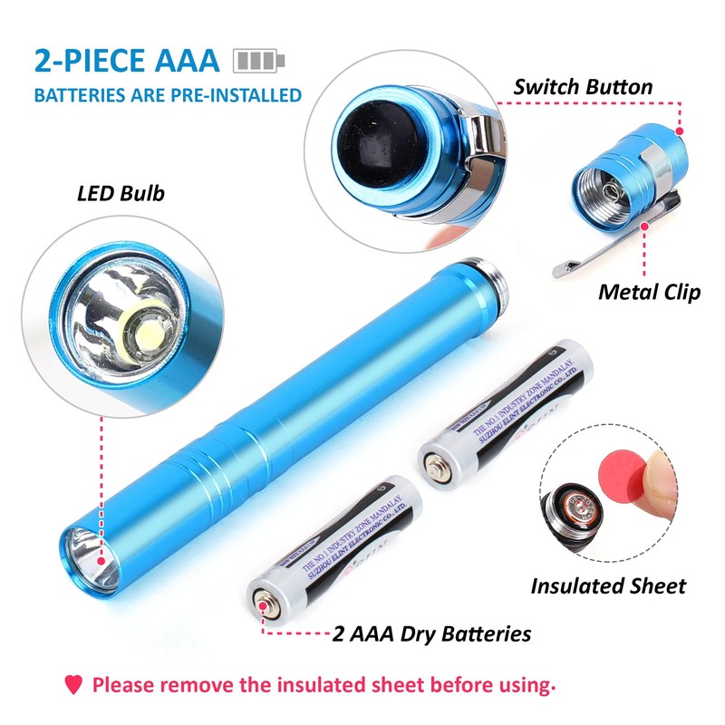 SEAMAGIC 5-Pack LED Penlight Set with 10-Piece Pre-Installed Batteries, Aluminum