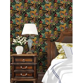 Luvdecor Peel and Stick Wallpaper Leopard Jungle Wallpaper for Bathroom Removable Boho Cheetah Wallpapers for Renter Dark Floral Contact Paper for Shelf Liner Cabinet 17.5 x 118 in