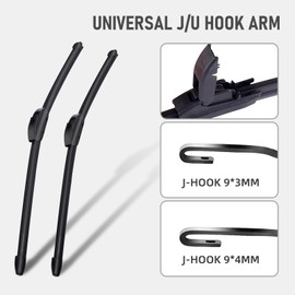 Kitchasy OEM Quality 26" + 17" Universal J/U Hook Front Windshield Wiper Blades, Quiet All-Season Automotive Replacement Blades, Durable Stable Front Windscreen Wiper (Set of 2)