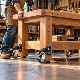 Retractable Workbench Caster Wheels for Heavy-Duty Tables – 4-Pack with Foot-Operated Lift and 360° Swivel for Workshops