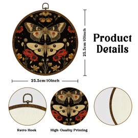 Vintage Moth Round Wall Art Decor,Retro Insect Wildflower Canvas with Frame Artwork Prints, Round Wall Hanging Decorations for Home Bedroom,or Gift 10x10In(BY0608)