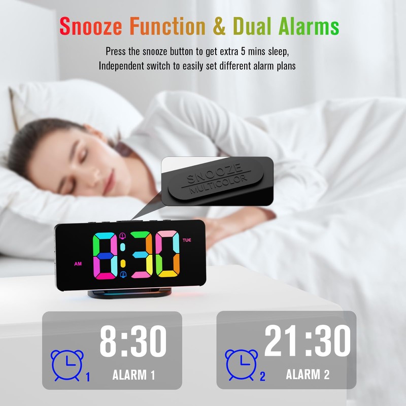 CHEREEKI Alarm Clock, Alarm Clocks Bedside Mains Powered with Night