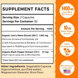 70000mg Lions Mane Supplement Capsules - 50x Strength Potency Lions Mane Supp...