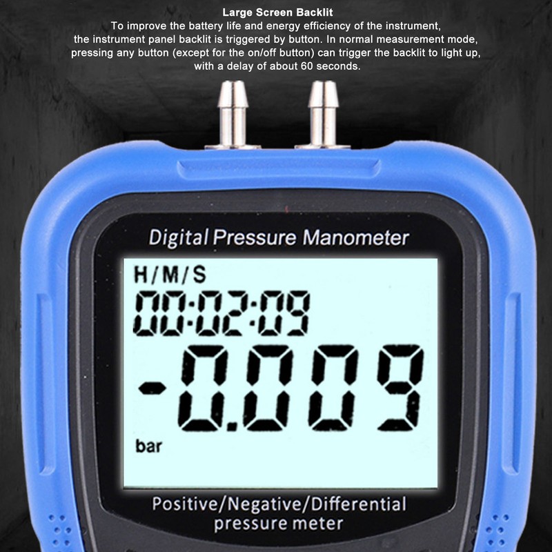 Digital Manometer High Accuracy 11 Units LCD Backlit Air Differential