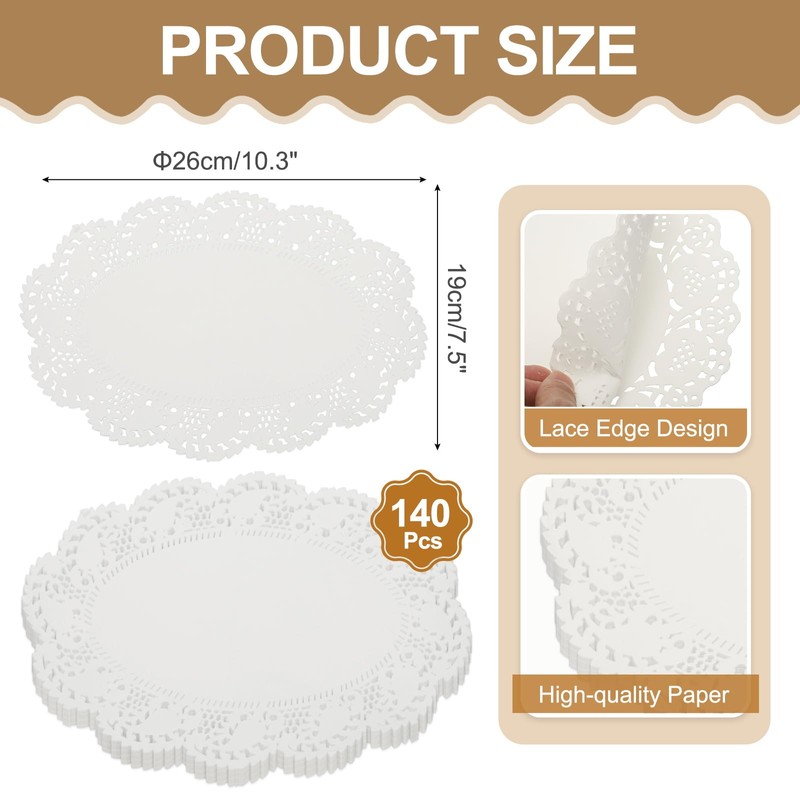 sourcing map 140pcs Paper Doilies, 10.3" x 7.5" Oval Lace