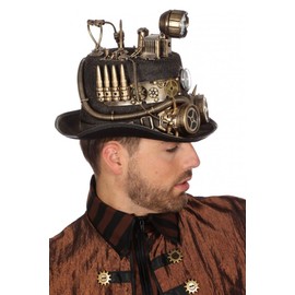 shoperama Black Steampunk Cylinder with Bronze Decorations and Goggles Size 59 Men's Hat Gears Cartridges, Variant: Pit Lamp
