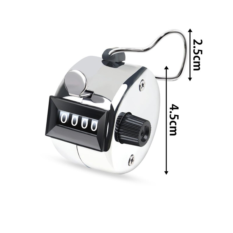Counter, Hand Held, Number Holder, Resetable, Stainless Steel, 4 Digits,