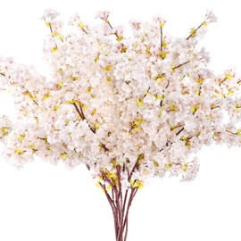 Giegxin Set of 8 Silk Cherry Blossom Branches Cherry Blossom Tree Stems Long Stem Artificial Flowers for Tall Vase Cherry Blossom Flowers for Home Wedding Vase Floral Arrangements, 39.37 Inch (White)