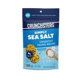Crunchsters Sprouted Mung Beans, Plant-Based Protein Super-Snack and Salad Topper, Gluten-Free, Nut-Free, Vegan, 6g Protein/Serving, 4oz. Bags, Sea Salt, 6-Pack