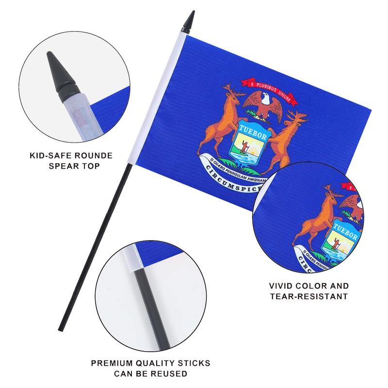 JBSJBS USA Michigan Desk Flag 12" Solid Pole Deluxe Set
