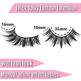 DSLONG 10 Pairs Manga Lashes Wet Look Lashes Effect Cat Eye Lashes Extension Fluffy Spiky Mink Lashes Japanese Cosplay Styles Anime Fake Eyelashes Reusable (A-07)