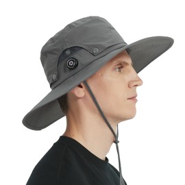 Sireck Men Fishing Hat, Adjust Rotating Buckle Sun Hat, Wide Brim UPF 50+ UV Protection Summer Safari Hat,Bucket Hiking Hat (US, Alpha, One Size, Gray)