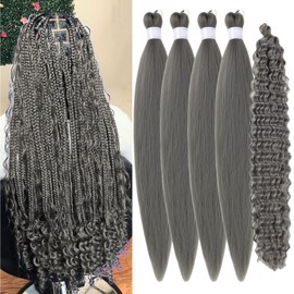 Grey Braiding Hair Pre stretched Boho Hair for Mermaid Braiding Hair Extensions Boho Braids Curly Crochet Bohemian Braids Deep Wave Curl Non Toxic Ez Braid Knotless