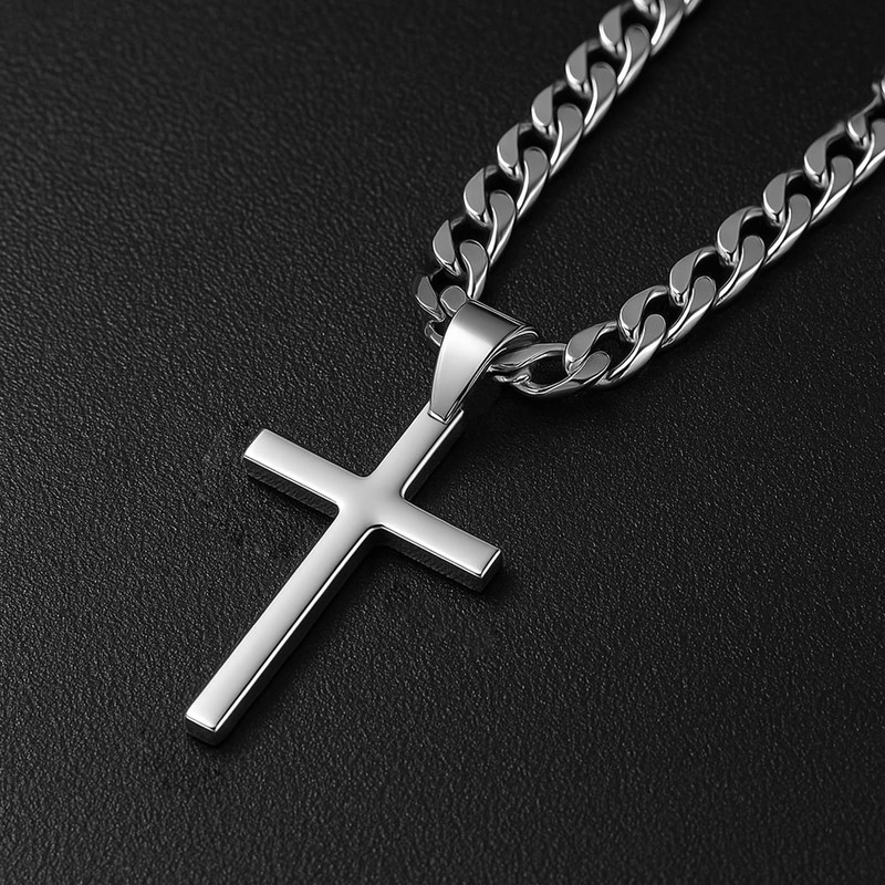 Ovfovy 925 Sterling Silver Cross Necklace for Men Women, 5mm