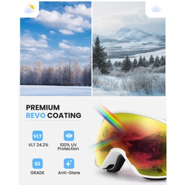 SNOWER Ski Goggles, Spherical OTG Anti-Fog Snow Goggles, HD Snowboard Goggles with UV400 Protection for Men, Women, and Youth