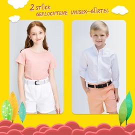 SUOSDEY Pack of 2 Woven Elastic Kids Belt for Boys Girls 2.5 cm Wide, 02. Black+White