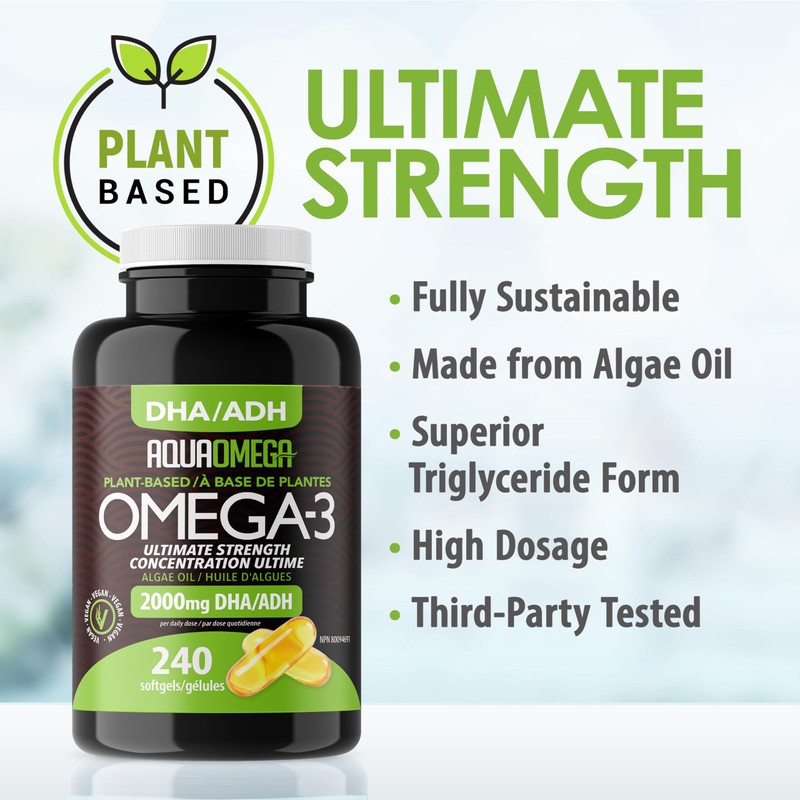 AquaOmega Ultimate Strength Plant-based Omega 3 High DHA Supplement, Omega