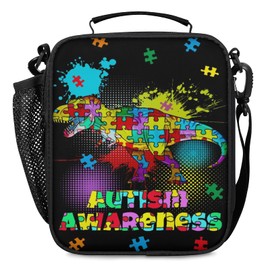 Lunch Box for Boys Girls - Autism Awareness Reusable Insulated Lunch Bags for Kids - Large Capacity Cooler Back to School Lunch Thermal Meal Tote Kit, Dinosaur