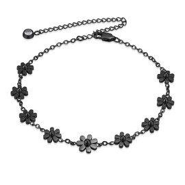 LEGENTLISUR Rose Gold/Gold/Gunmetal/Stainless Steel Color Daisy Ankle Bracelets for Women Cute Flower Anklet Adjustable Anklet Jewelry Gifts for Women, Inches, Stainless Steel, no gemstone