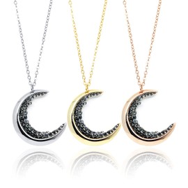 MignonandMignon Gold Plated Crescent Moon Necklace with Black Diamond Crystals Mothers Day Gift - ZCMN