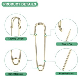 M METERXITY 30-Pack Large Safety Pins, 1.5" Spring Lock Pins Blanket Bulk Pins for Fashion/Clothes/Sewing/Quilting/Upholstery/Laundry/DIY Craft/Decorative, Big Safety Pins [Gold]