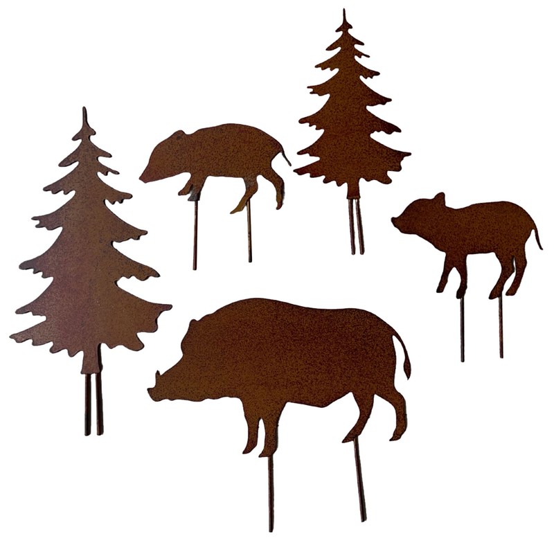 Storm's Gartenzaubereien Garden Stake Wild Boar Figures with Fir Trees