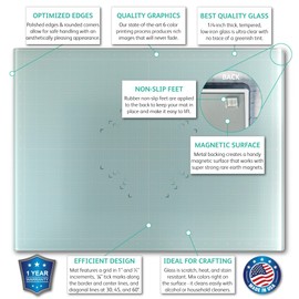 GLASSBOARD STUDIO Aqua Glass Craft Mat (9x12in) - Magnetic, Heat & Scratch Resistant, Stain-Proof for Crafting, Cutting, Painting, Mixed Media Artwork - Grid & Angle Lines, Non-Slip Rubber Feet