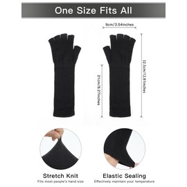 Kiiwah 2 Pairs Long Fingerless Gloves Unisex Long Knitted Arm Warmers Half Finger Gloves for Men Women Winter Autumn, Black, grey