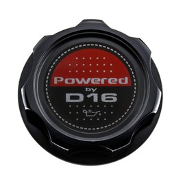 VMS RACING BLACK OIL CAP with Powered by D16 Emblem in CNC Machined Billet Aluminum Compatible with Honda Acura Integra D16 engines