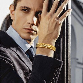 U7 Gold Plated Chunky Bangle Fashion Metal Bracelets For Men Husband Bracelet 19cm