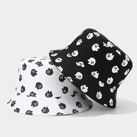 Quanhaigou Embroidered Bucket Hats Unisex Summer Travel Beach Fisherman Cap for Men Women Teens (White Cat)