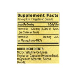 Spring Valley Vitamin K2 (90mcg) + D3 (125mcg) 90 Count (Pack of 2) 180 Total Vegetarian Capsule + Pills Organizer + Me Gustas Sticker